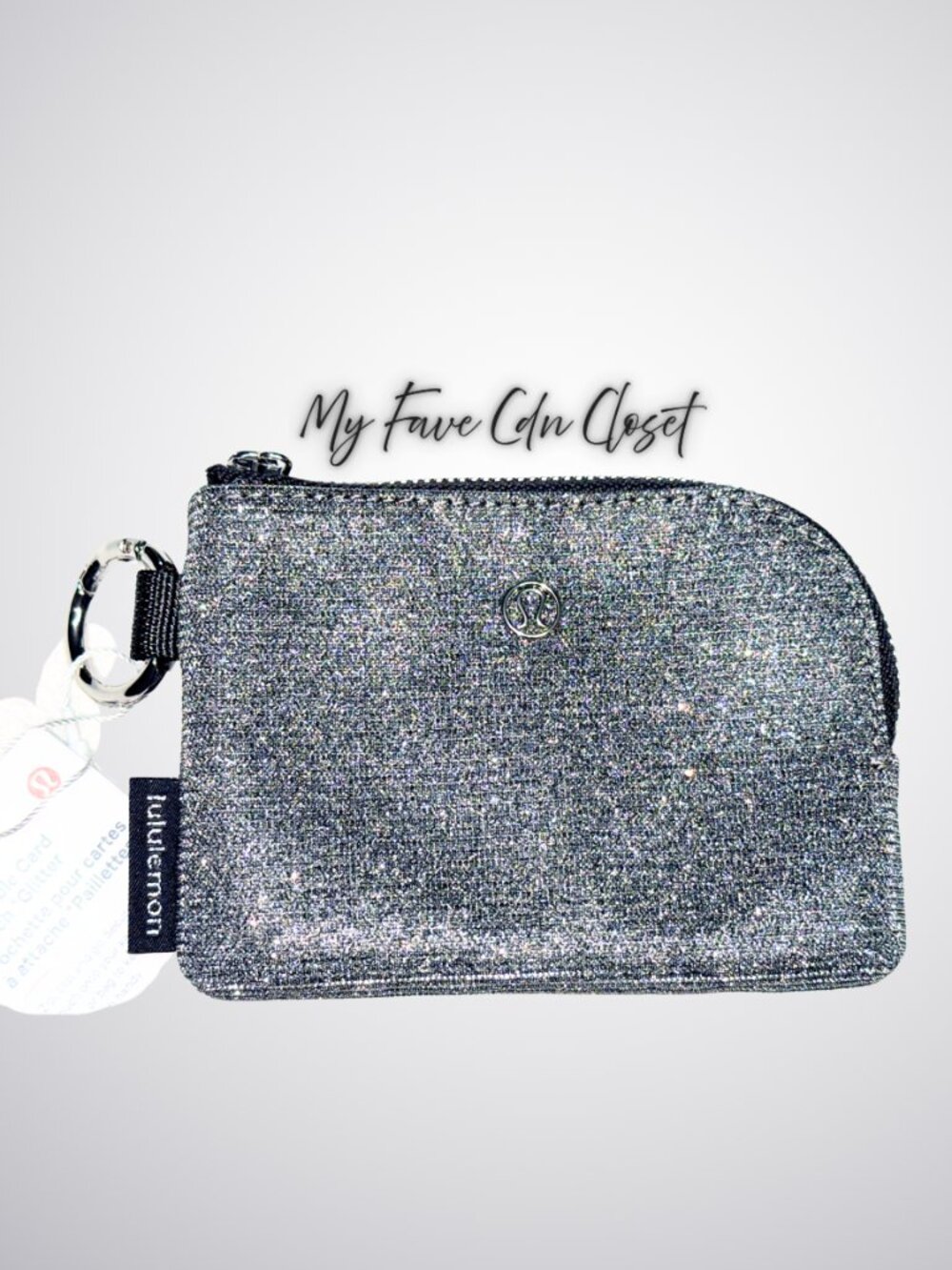 NWT Lululemon athletica Shimmering Graphite/Silver Clippable Card Pouch Glitter